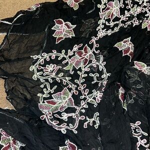 Beautiful hand embroidery floral flowers black‎ semi sheer scarf